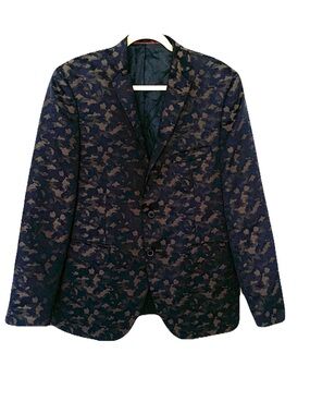 Moods of Norway Men’s 54 US 44 Slim Navy & Brown Camouflage Sheen Sport Coat